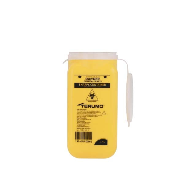 1.4 Ltr Yellow Sharps Container with Clip Lid